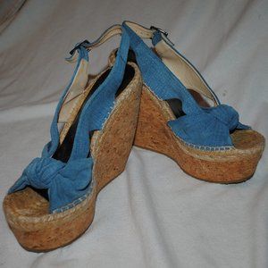 SZ 9.5 BLUE/CORD JIMMY CHOO 5IN WEDGES